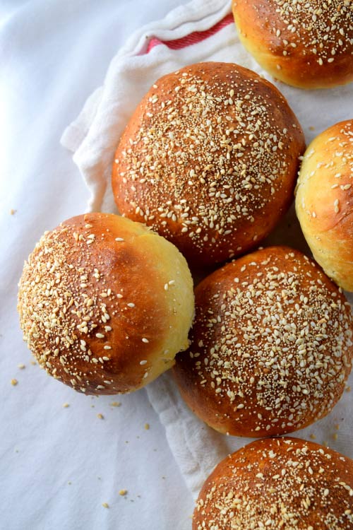 Everything Brioche Burger Buns out of the oven