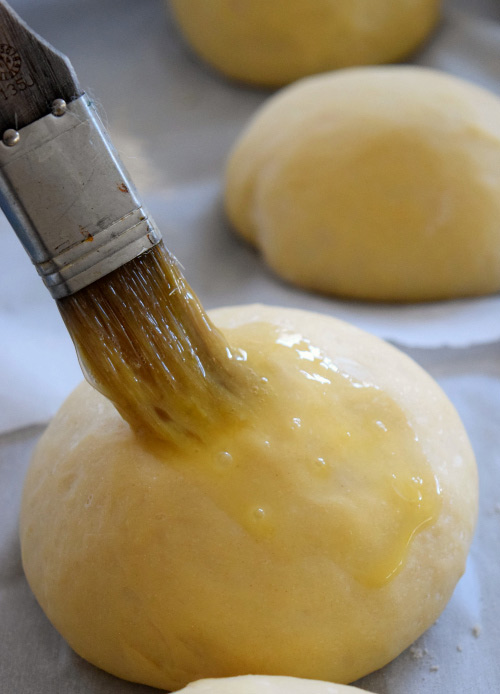 Melted Butter Brushed on Brioche Burger Buns dough Ball