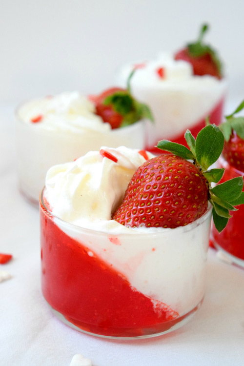 Strawberry Jello Parfaits Ready for Dessert