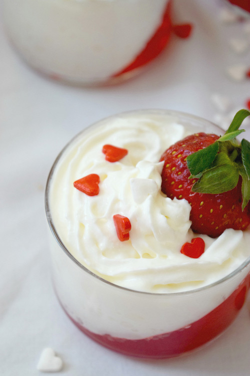 Strawberry Jello Parfaits with Heart Candy for Romantic Dessert