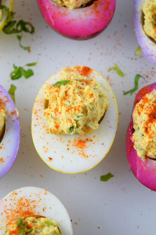 Chili Pepper Spinkled on top of Tex Mex Deviled Eggs