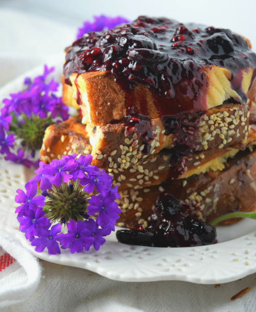 Chocolate Peanut Butter French Toast with Wild Berry Jelly for Breakfast