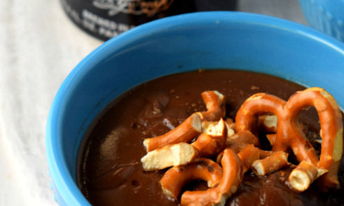 Guinness Chocolate Pudding with Pretzels