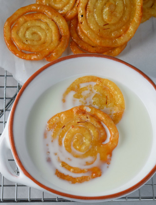 Jalebi (Indian Funnel Cake) in milk