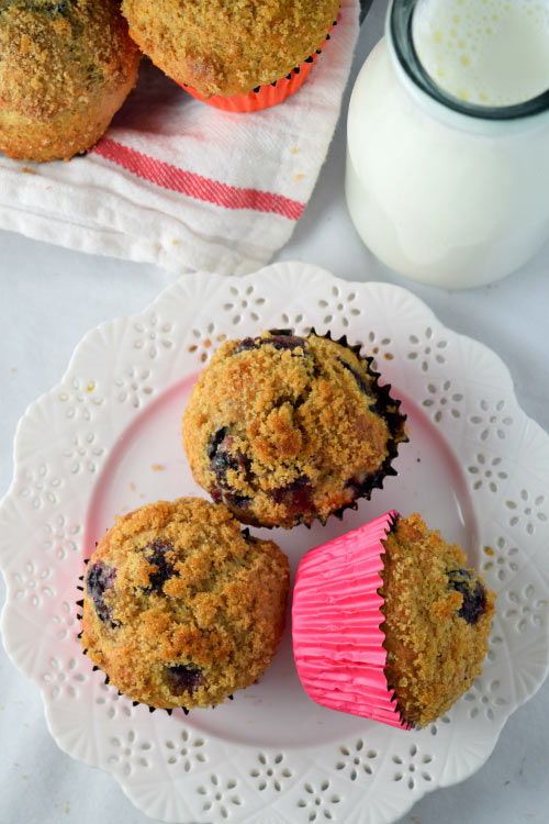 Skinny Whole Wheat Blueberry Muffins Ready for Breakfast Party