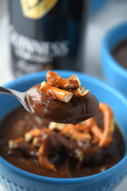 Spoon of Guinness Chocolate Pudding with Pretzels
