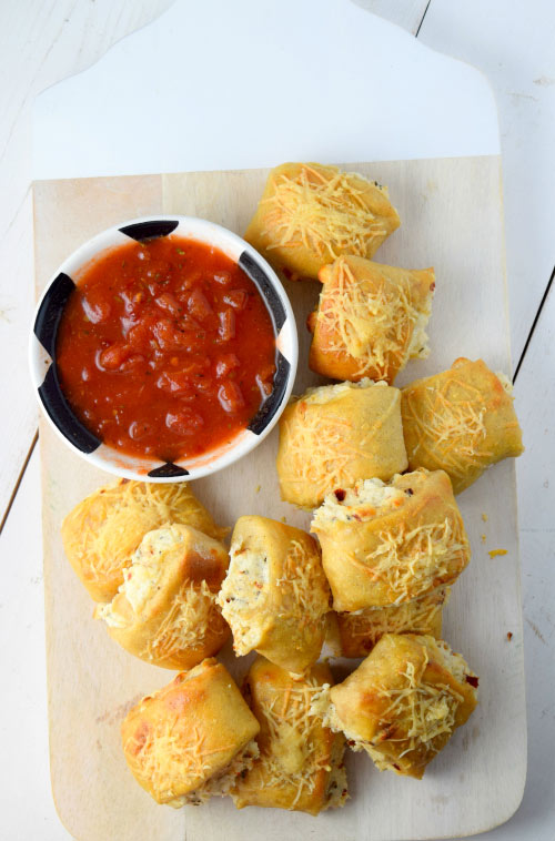 3 Cheese Whole Wheat Pizza Bites Ready to be Served