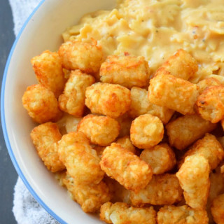 Apple Cider Mac and Cheese with Tater Tots