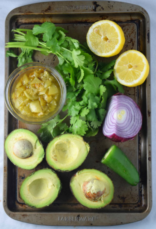 Ingredients for Roasted Tomatillo Guacamole