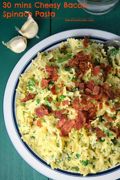 30 mins Cheesy Bacon & Spinach Pasta