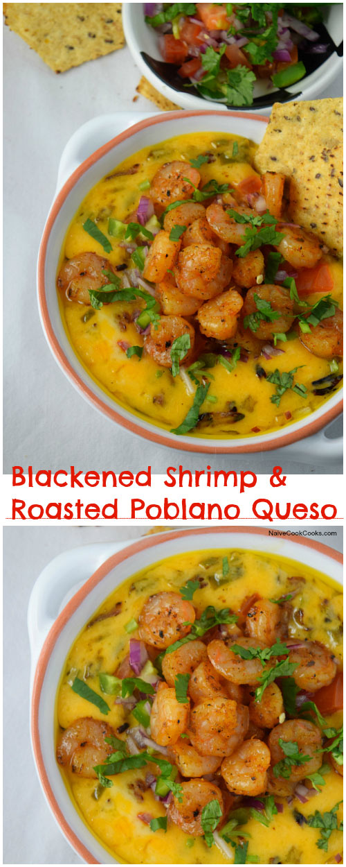 Blackened Shrimp & Roasted Poblano Queso for Pinterest