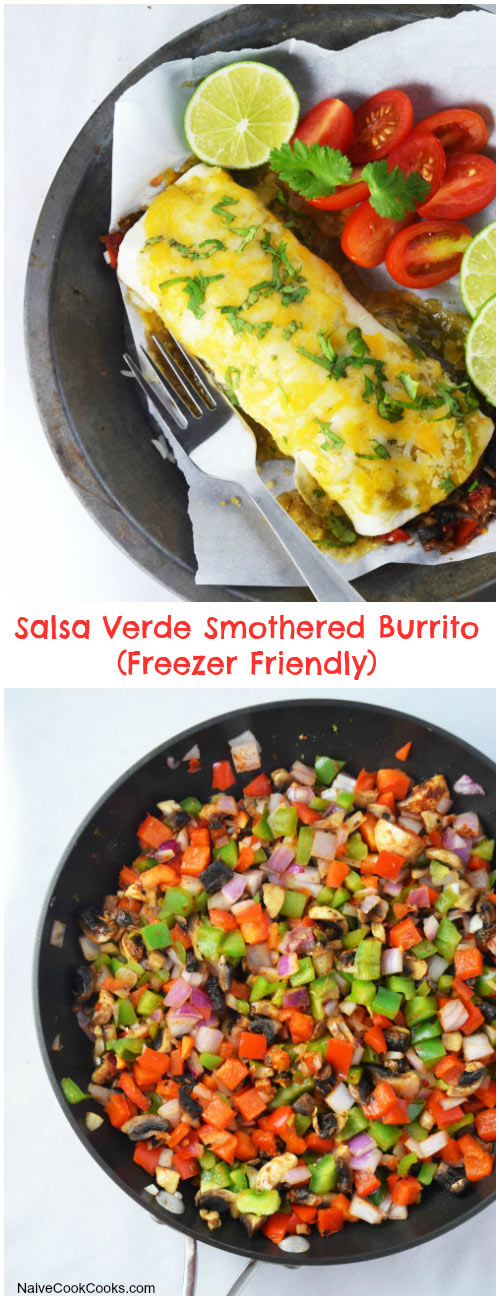 Salsa Verde Smothered Veggie Burrito for Pinterest