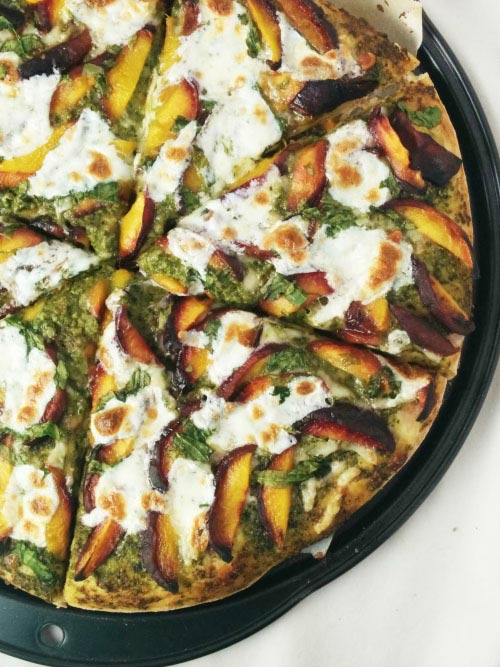 Almond Pesto Pizza With Peach & Spinach 1