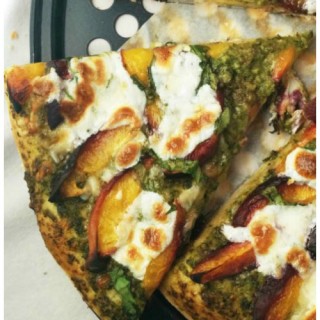 Almond Pesto Pizza With Peach & Spinach