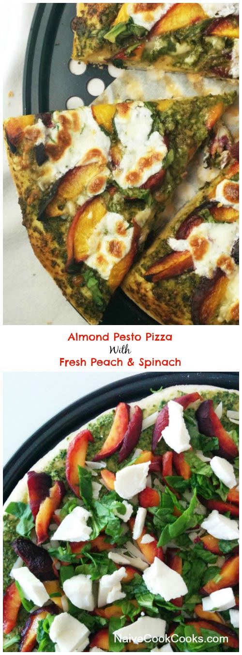 Almond Pesto Pizza With Peach & Spinach for Pinterest