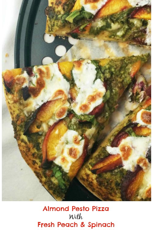 Almond Pesto Pizza With Peach & Spinach