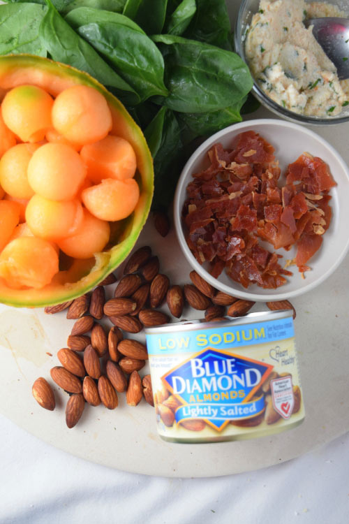 Ingredients for Melon Spinach Salad With Prosciutto Chips