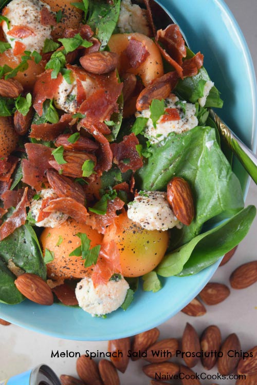 Melon Spinach Salad With Prosciutto Chips