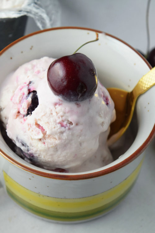 No Churn Bourbon Cherry Ice Cream Ready for a Bite