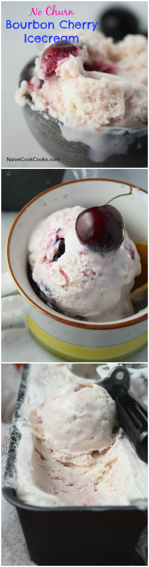 No Churn Bourbon Cherry Ice Cream for Pinterest