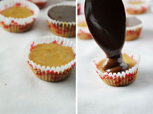 Pouring Chocolate for No Bake Chocolate Peanut Butter Cups