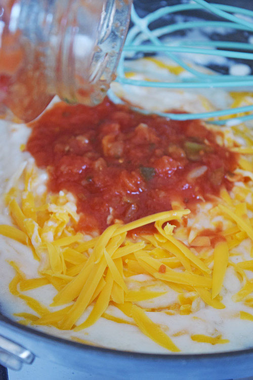 Mixing Picante into Easy Picante Cheese Dip