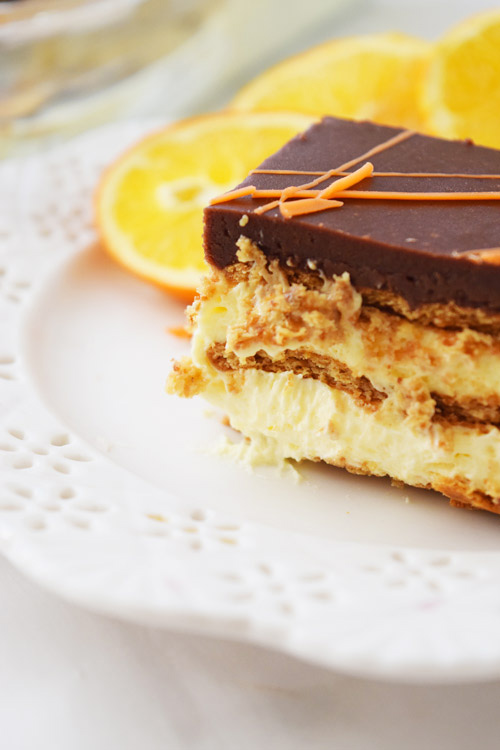 Layers of No Bake Orange Eclair Cake