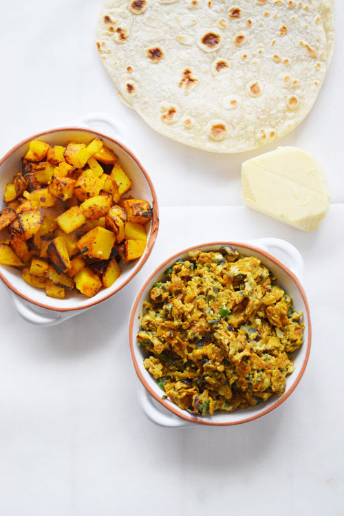 Stuffing Ingredients for Egg Bhurji Breakfast Wraps