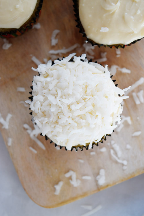 Add Coconut on Top of Cupcake to Make it Look Like Snow for Christmas Tree Cupcakes