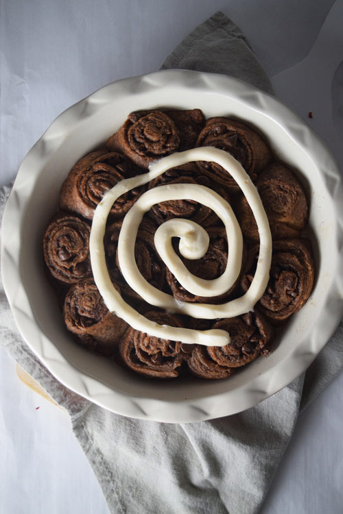 Chocolate Cinnamon Rolls with Icing