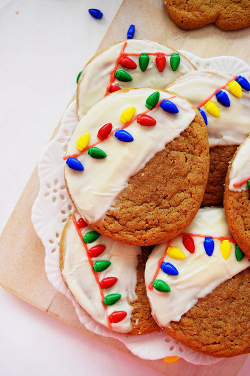 Soft Chewy Ginger Cookies with Christmas Light Decoration