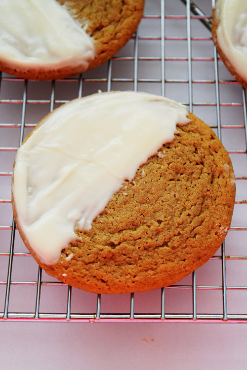 Soft Chewy Ginger Cookies with White Chocolate Icing