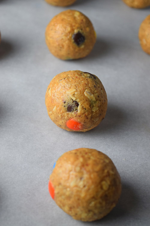 No Bake M&M Protein Balls without Chocolate Shell