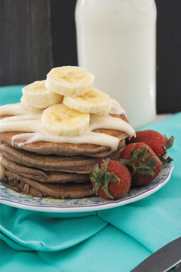 cinnamon roll pancakes ready to eat