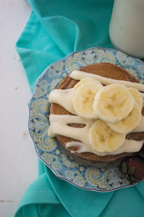 cinnamon roll pancakes stack