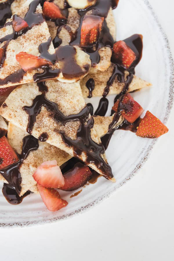 close up of sweet dessert nachos