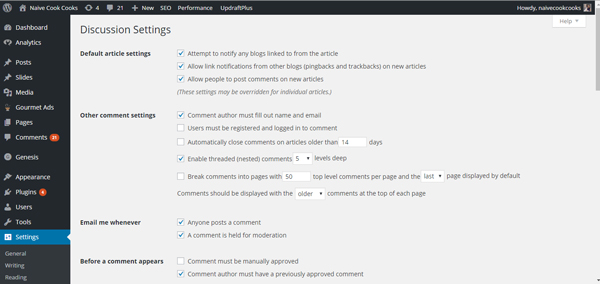 discussion settings in wordpress