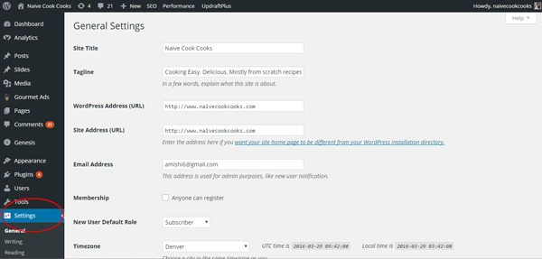 general settings in wordpress