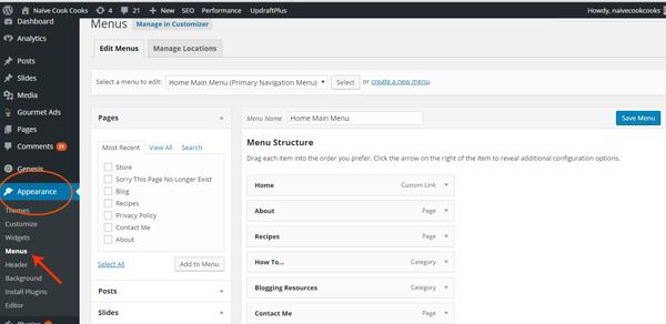 menus in wordpress