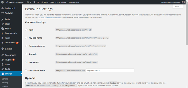 permalink settings in wordpress