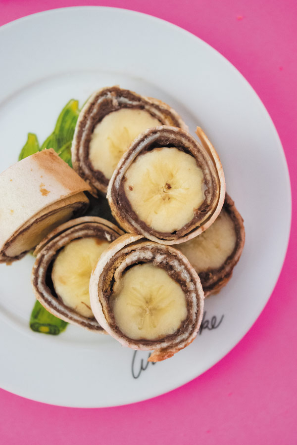 stacks of bread sushi rolls