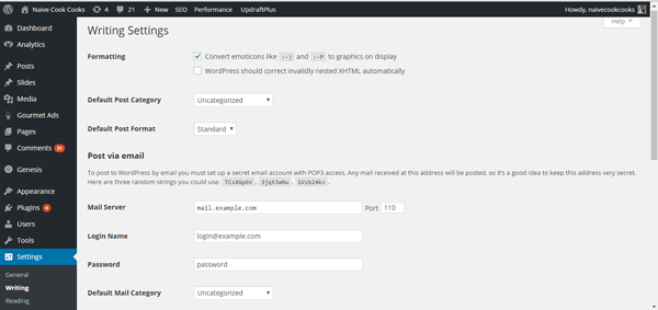 writing settings in wordpress