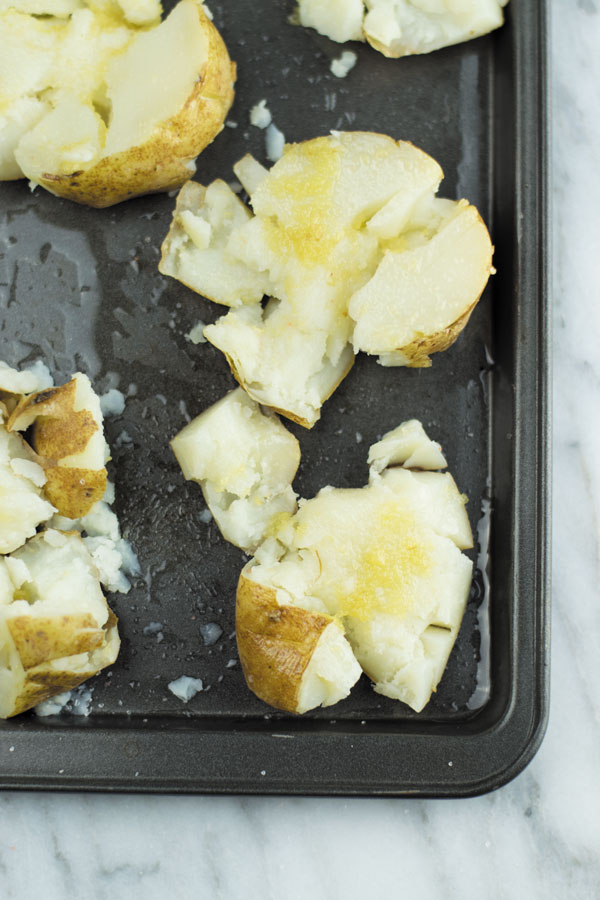 garlic on smashed potatoes