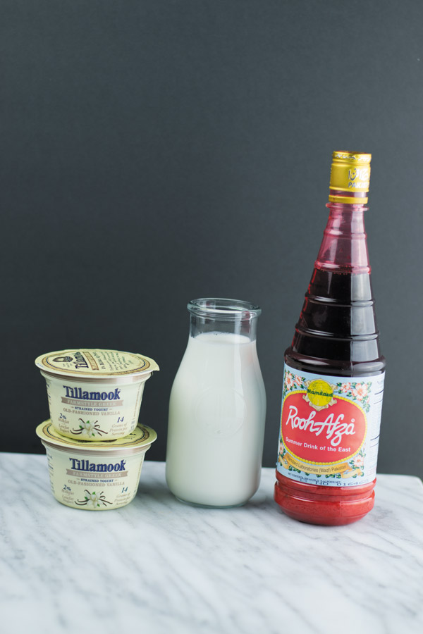 ingredients for rose lassi popsicles