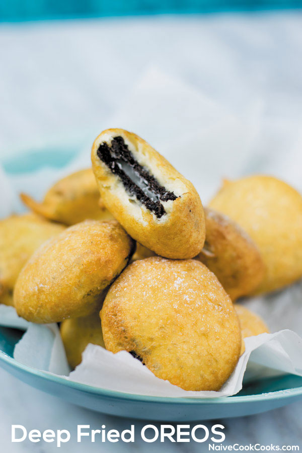 Deep Fried Oreos in a bowl title