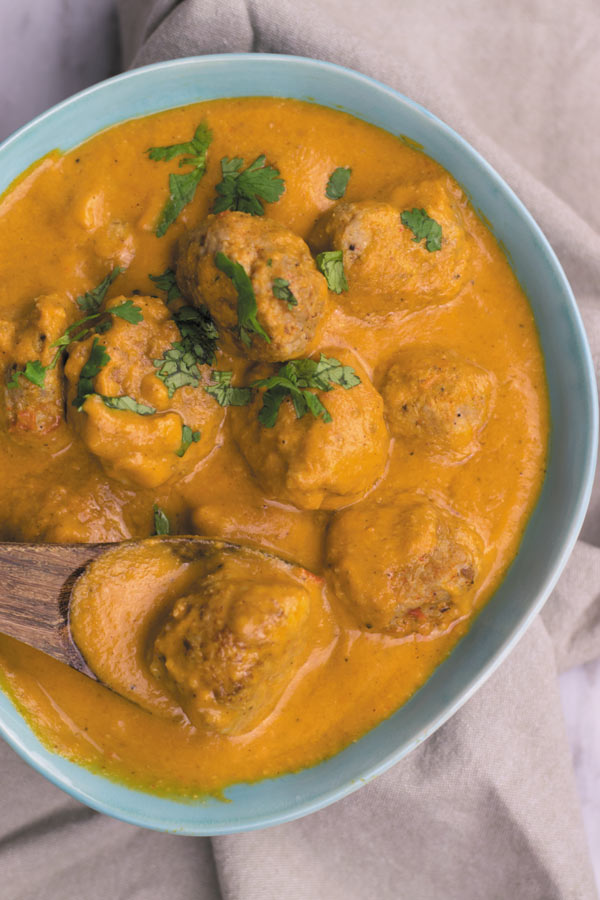 bowl of butter chicken meatballs