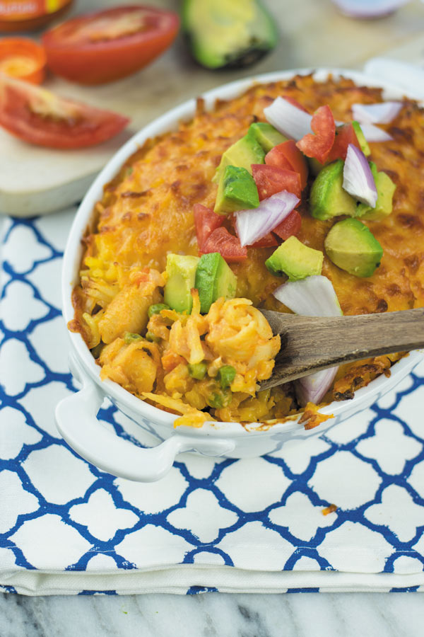 casserole with cheesy buffalo chicken