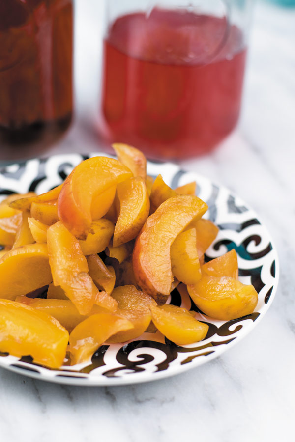 cooked peaches for peach iced tea