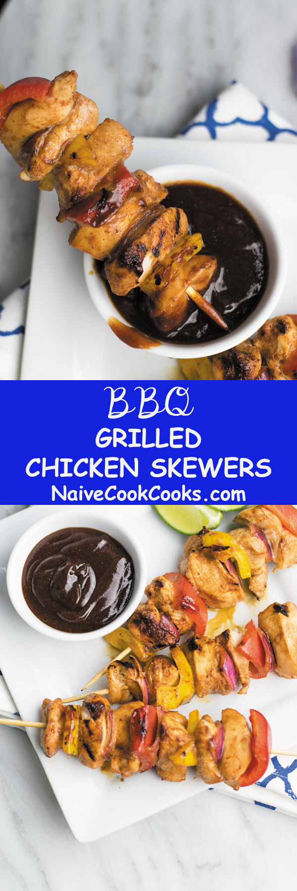 bbq grilled chicken skewers long pin