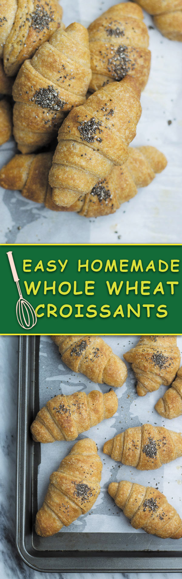 Easy Homemade Whole Wheat Croissants - a little healthier verion of regular croissants. These CROISSANTS are buttery, melts in mouth and so good that you will NEVER go bake to buying again!
